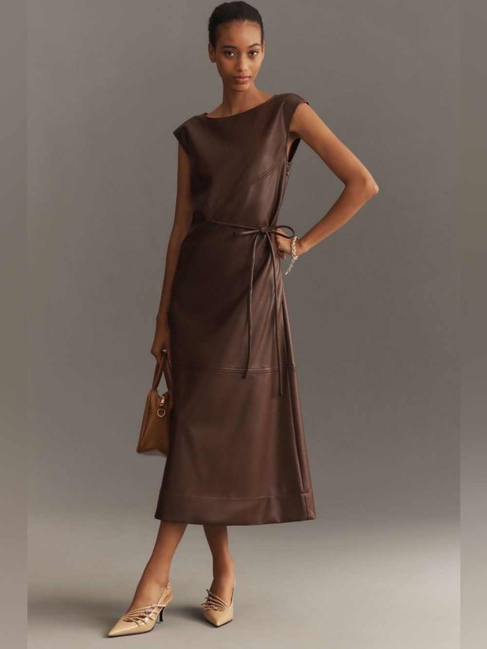 Maeve by Anthropologie Sleeveless Vegan Leather Wrap Midi Dress